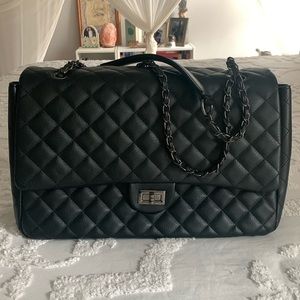 Jumbo Black Quilted Flap Bag
